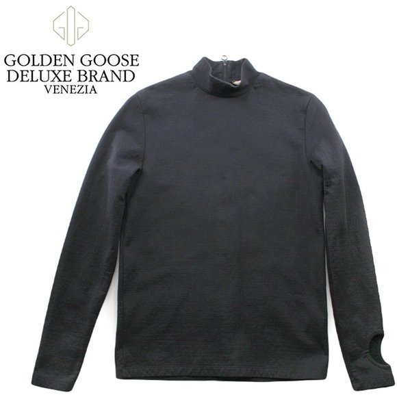 GOLDEN GOOSE Black Mock Neck Sweatshirt Back Zip Watch Cutout Top SZ XS Italy - Picture 1 of 16